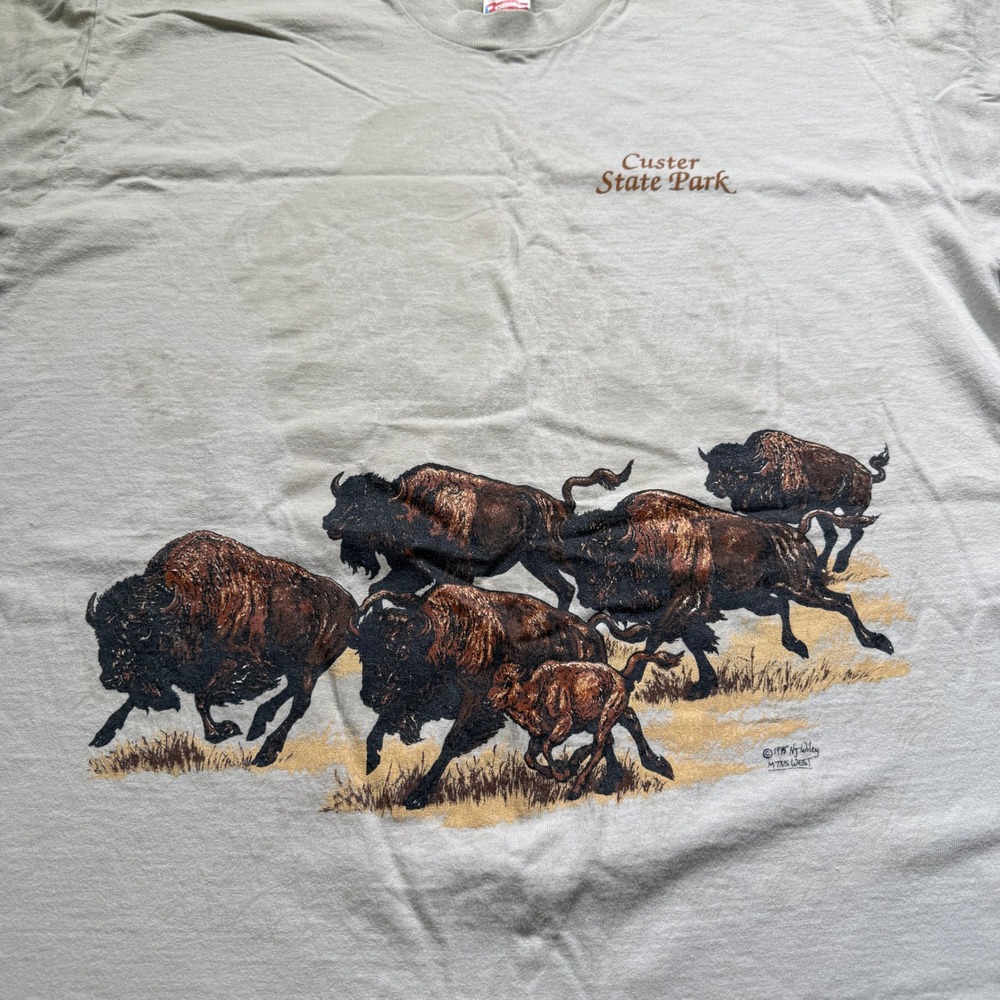 Vintage 1995 Custer State Park Shirt Men XL Tan 90s USA Bison Single Stitch FOTL - Picture 2 of 9